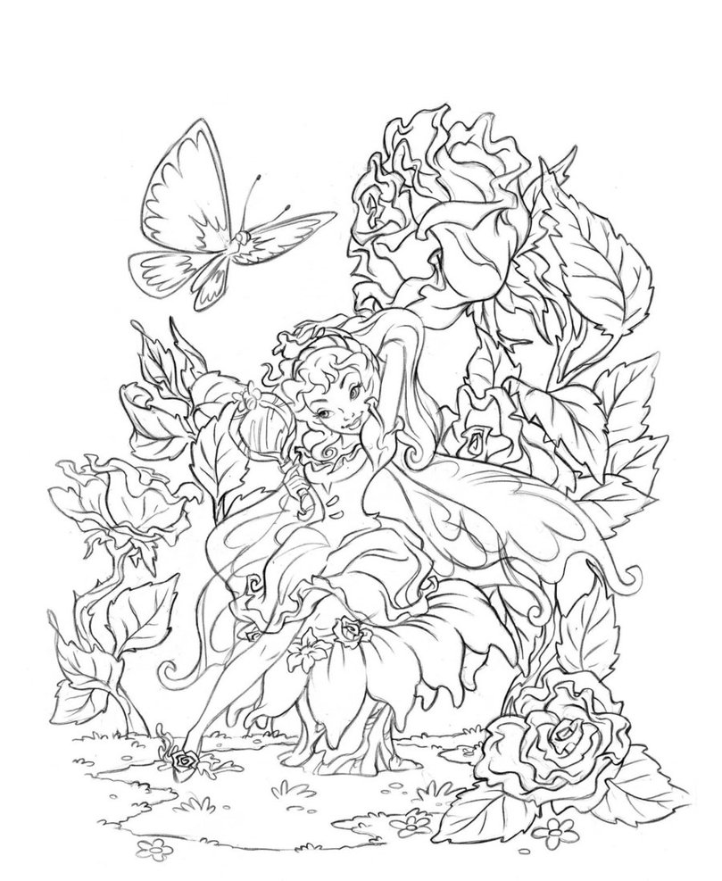 809x987 Butterfly Fairy Rose Coloring Pages Colouring Adult Detailed