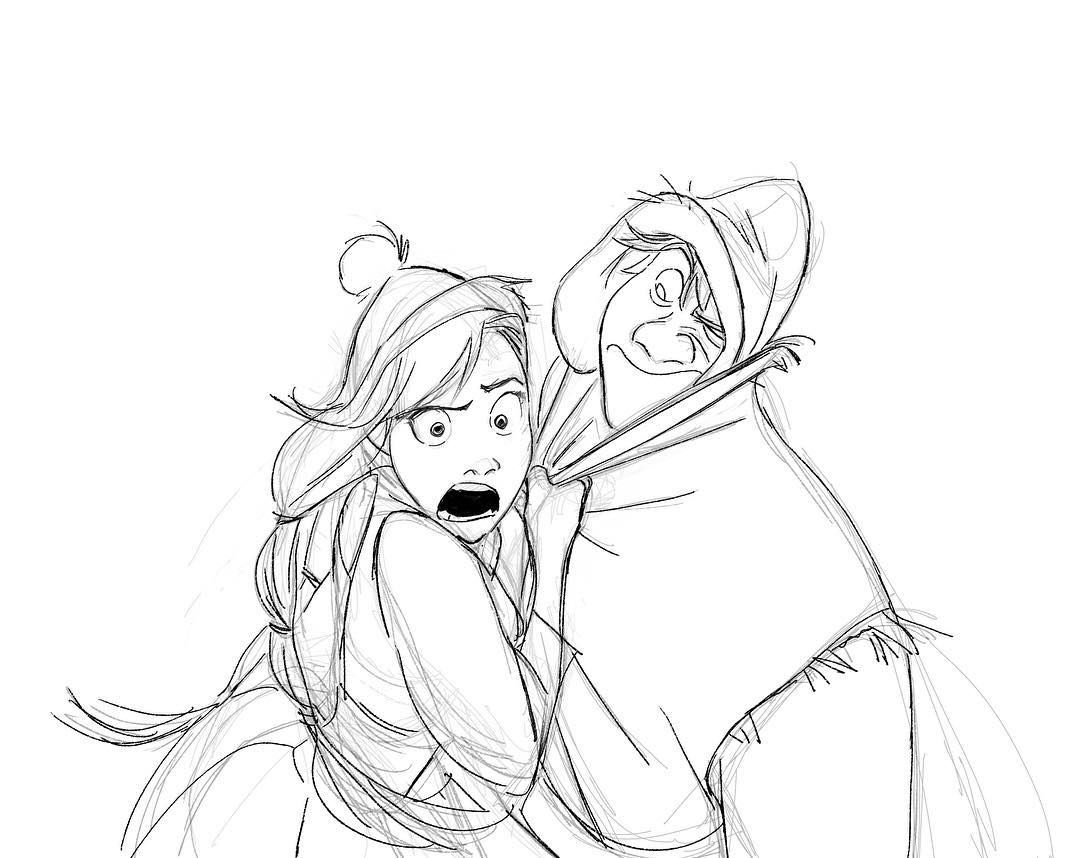 1080x858 Tbt A Frozen Development Drawing. Anna Not Having Much Chill