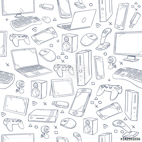 500x500 Computer Game, Device, Social Gaming Vector Sketch Doodles
