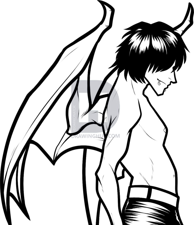 620x720 How To Draw A Devil Boy, Devil Boy, Demon Boy, Step By Step