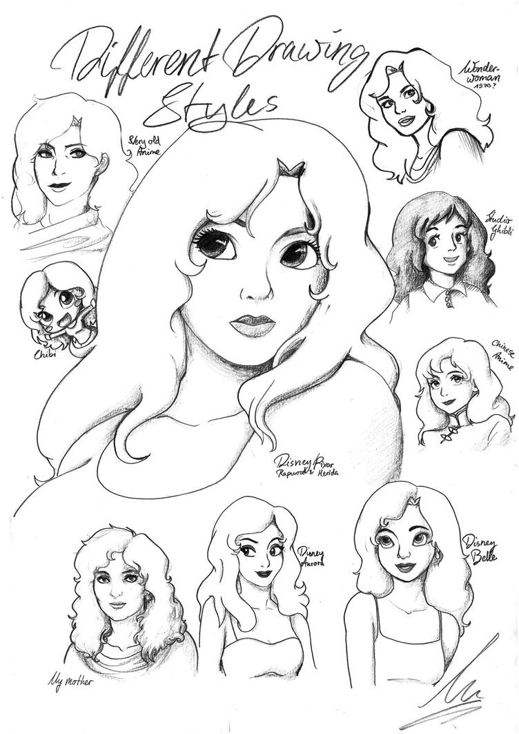 752x1063 Portrait Of My Mother In Different Drawing Styles By Inigirl226