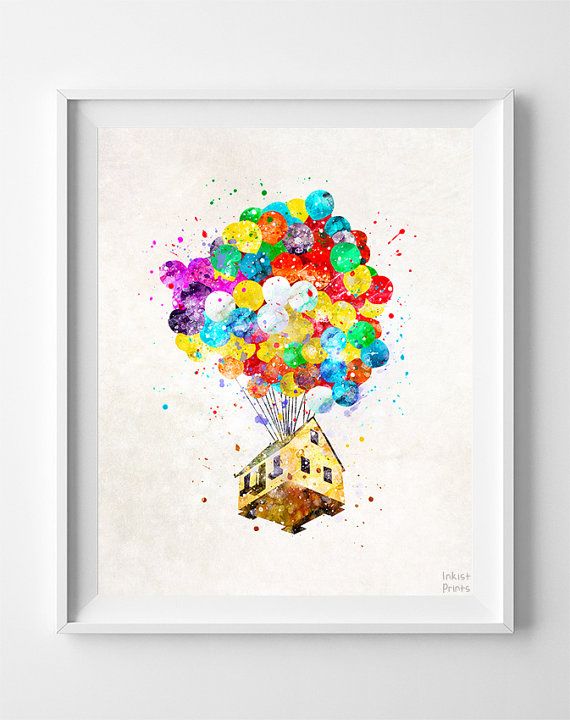 570x720 Van Disney Print Ballon House Aquarel Kunst Door Inkistprints