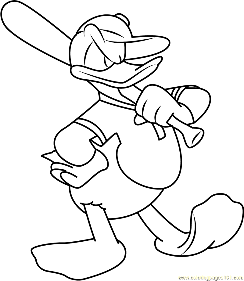 800x921 Donald Duck Play Baseball Coloring Page