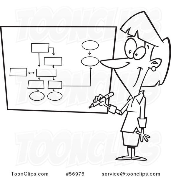 581x600 Cartoon Outline Businesswoman Drawing A Chart For Project