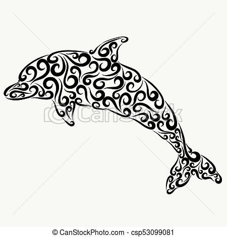 450x470 Tattoo, A Dolphin Painted With Curls Stock Illustration