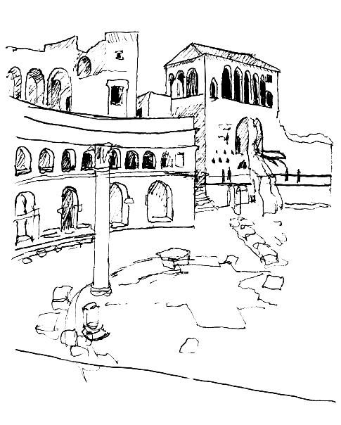 485x604 Trajan's Forum, Rome. Sketch By Hans Vidaurre Architect. Italy