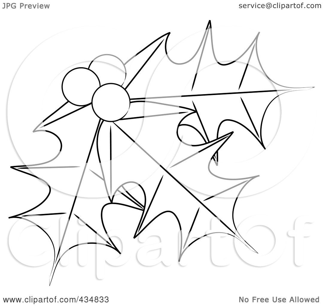 1080x1024 Royalty Free (Rf) Clipart Illustration Of Outlined Holly Leaves