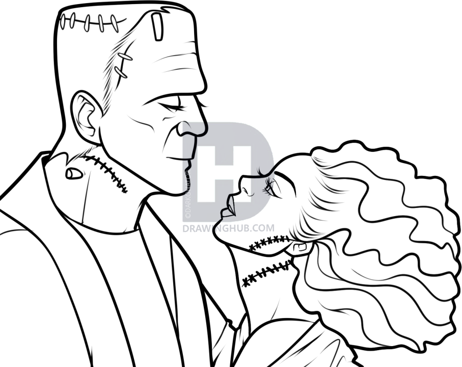 907x720 To Draw Frankenstein And His Bride