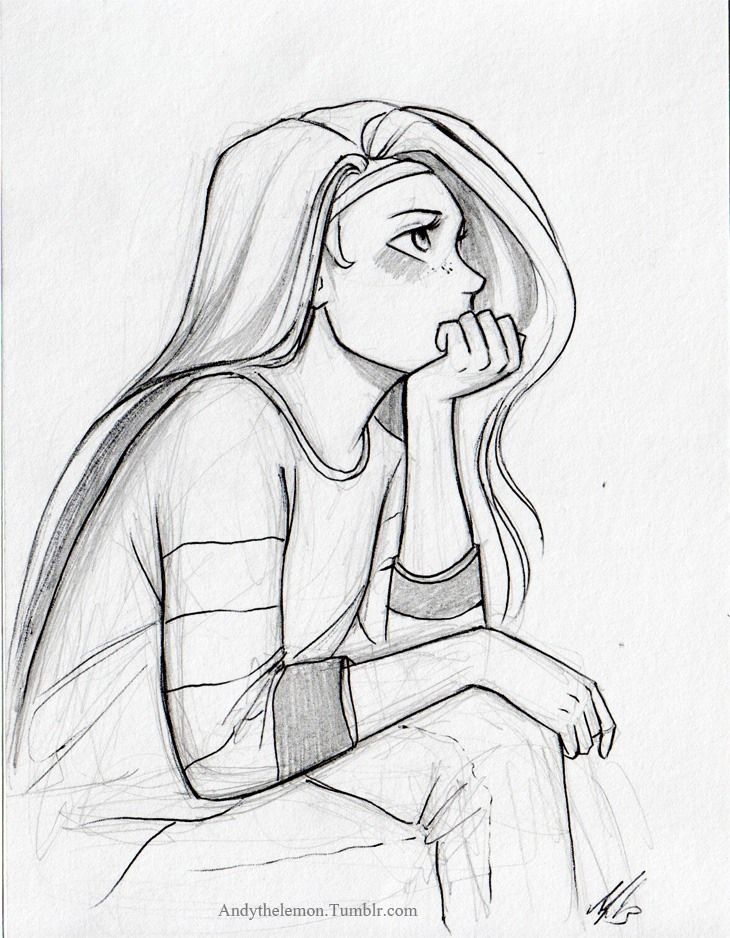 730x938 Collection Of Girl Thinking Drawing Tumblr High Quality
