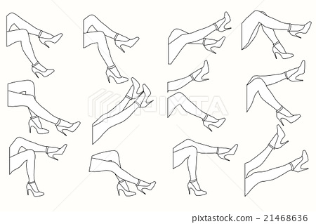 450x319 Set Of Legs With Shoes. Silhouette Of Female Legs.