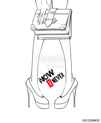 412x500 Woman's Slender Legs In High Heeled Shoes With A Handbag In