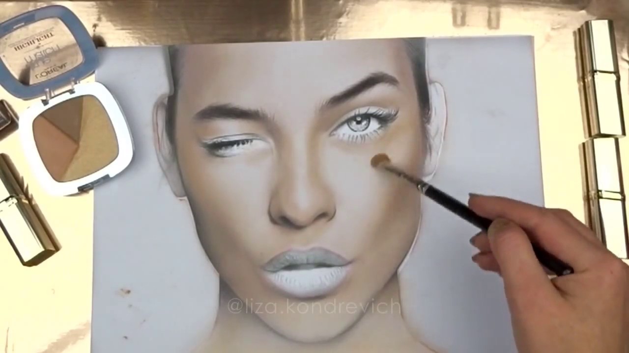 1280x720 Facechart Art Drawing With Makeup On Paper Liza Kondrevich