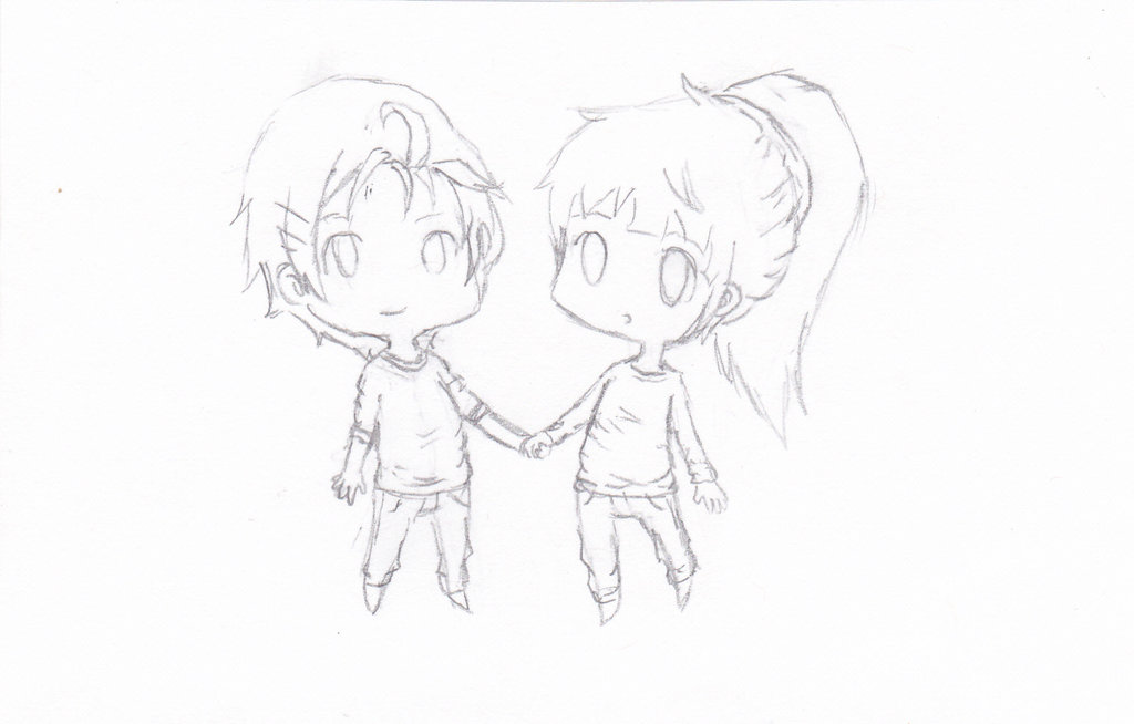 Girl And Boy Holding Hands Sketch