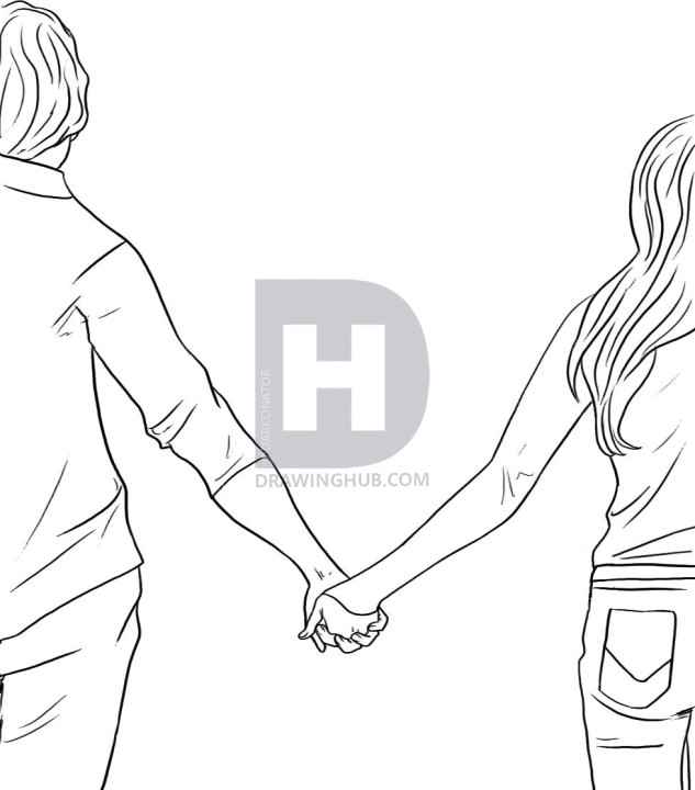 633x720 How To Draw People Holding Hands, Step By Step, Drawing Guide, By