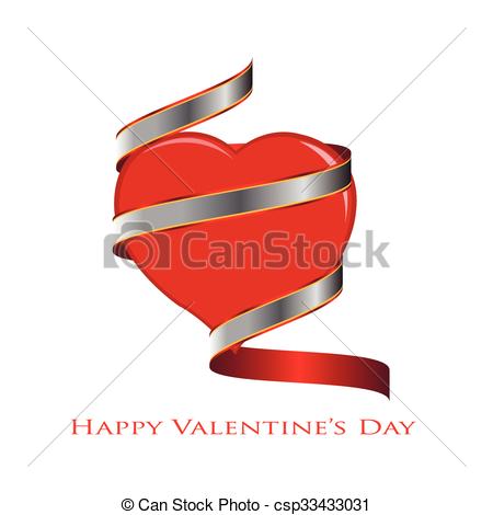 450x470 Vector Illustration, Heart With A Ribbon Wrapped Around It. Space