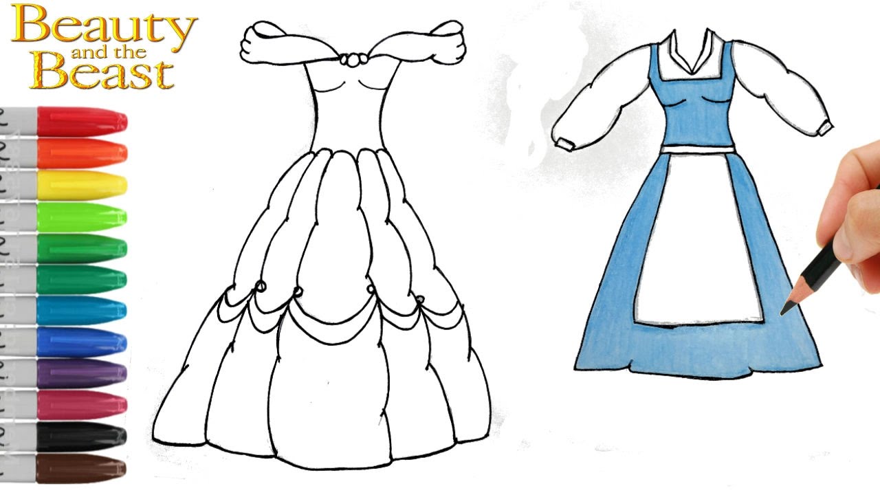 1280x720 How To Draw And Color Dresses Beauty And The Beast. Coloring