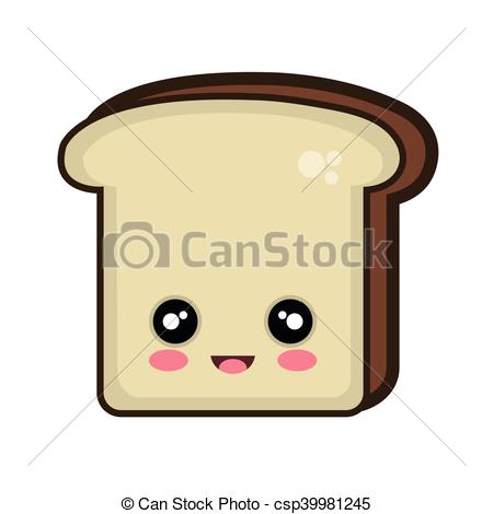 450x470 Kawaii Cartoon Bread Slice. Bread Slice. Kawaii Cartoon With Happy
