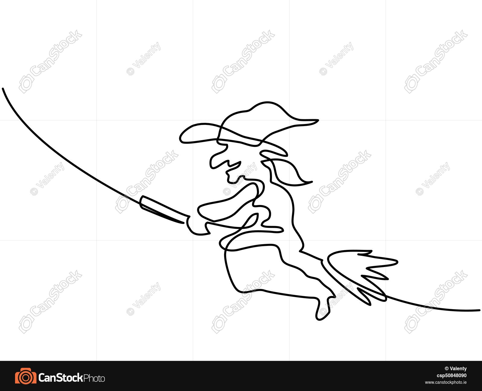 1600x1299 Continuous Line Drawing Of Black Halloween Witch On Broom . Eps