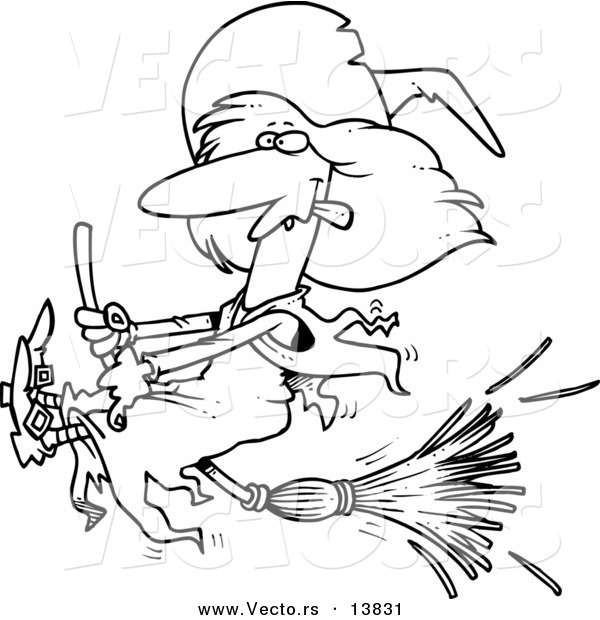 600x620 Vector Of A Cartoon Witch Halting Her Broomstick