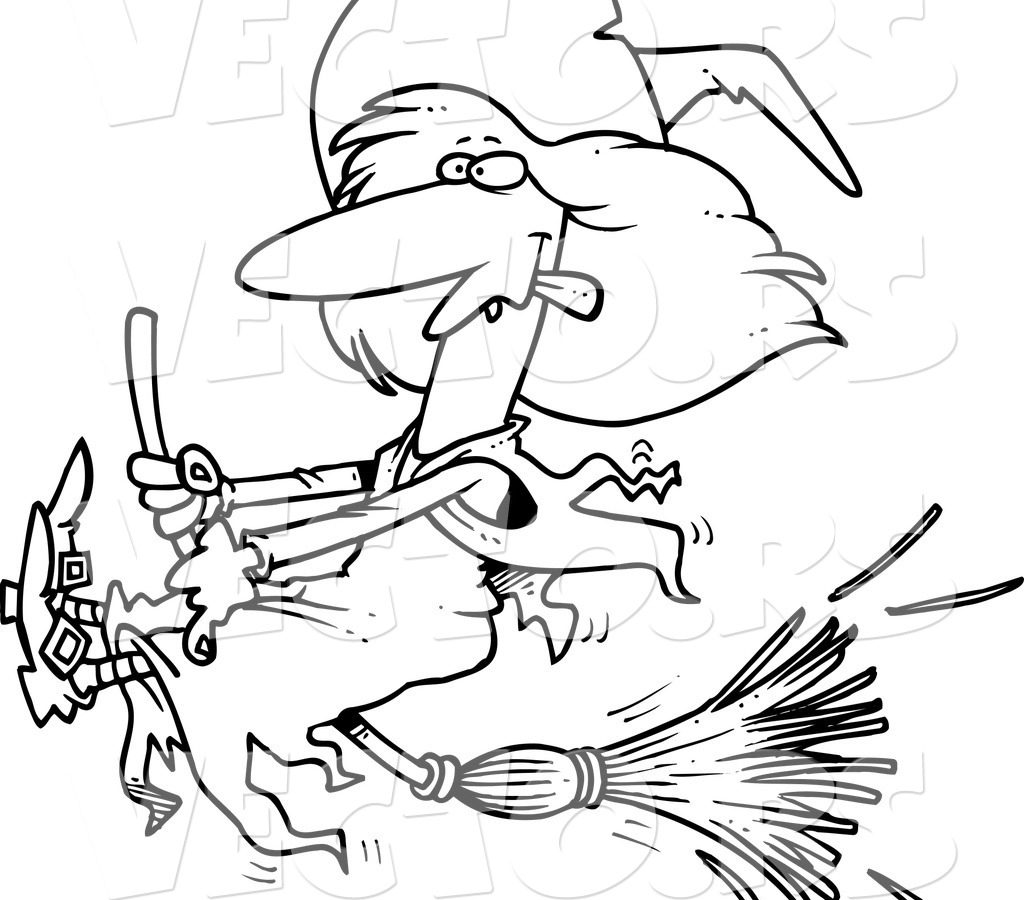 1024x900 Coloring For Kids Witch On Broom Sheets Flying Page Halloween