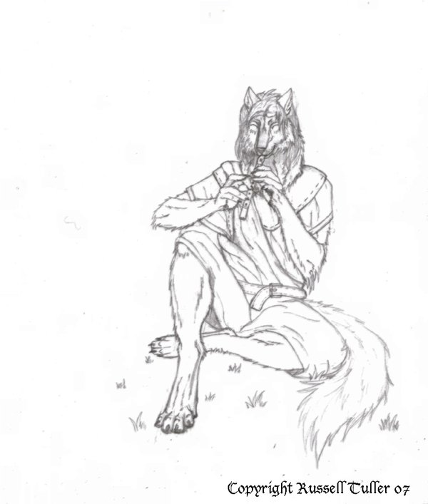 600x707 Celtic Wolf Anthro With Flute By Russelltuller