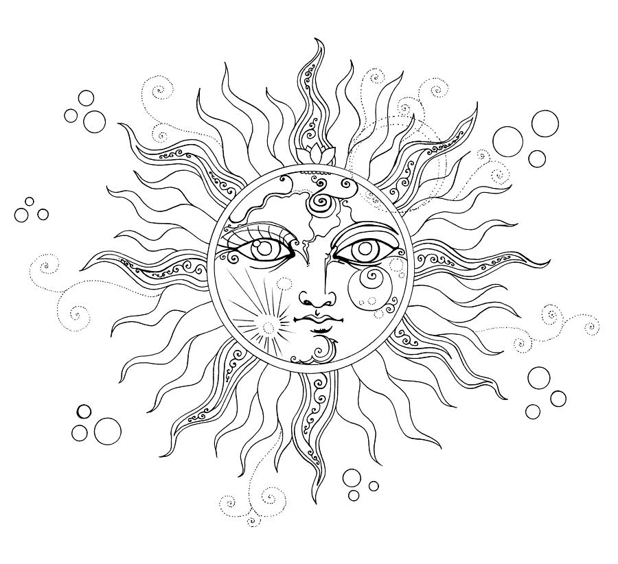 900x822 Solar Eclipse Moon Face Line Drawing Drawing By Katherine Nutt