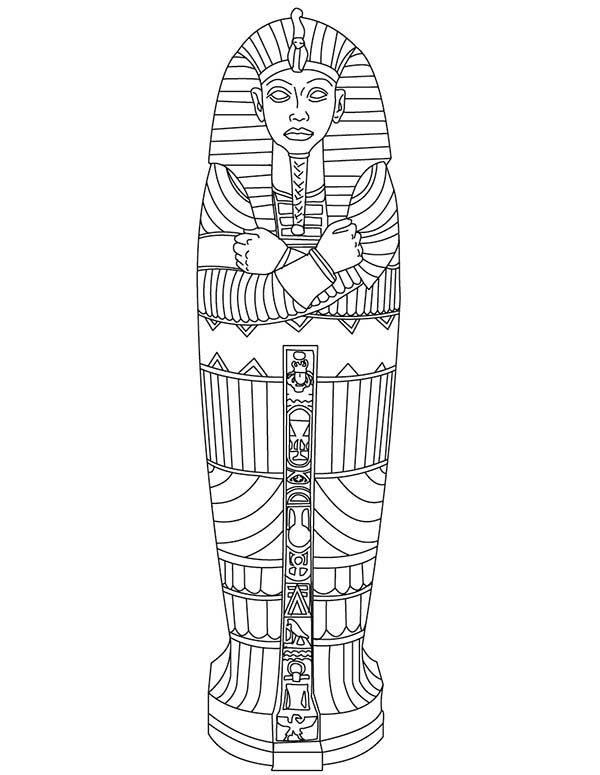 600x775 King Tut Gold Sarcophagus Of Ancient Egypt Coloring Page