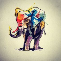 236x236 Elephant Watercolor Outline Trunk Up