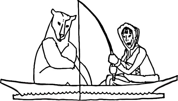 600x342 Eskimo Fishing On A Boat With Polar Bear Coloring Page Color Luna