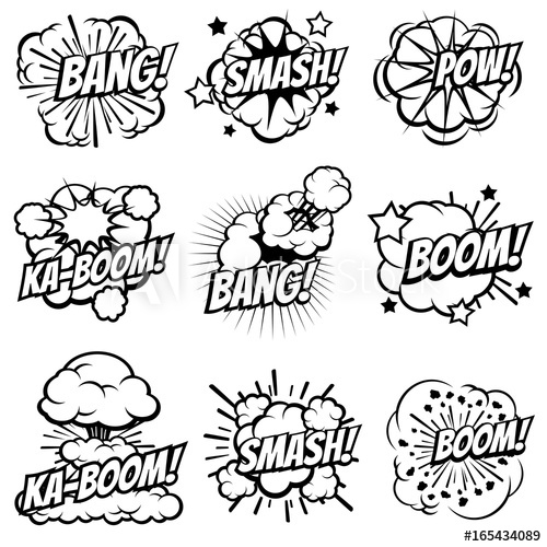 500x500 Cartoon Explode Icons. Comic Book Explosion Bubbles. Pop Art Big