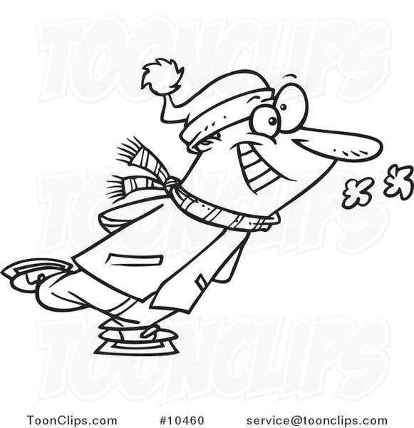 581x600 Cartoon Black And White Line Drawing Of A Guy Ice Skating