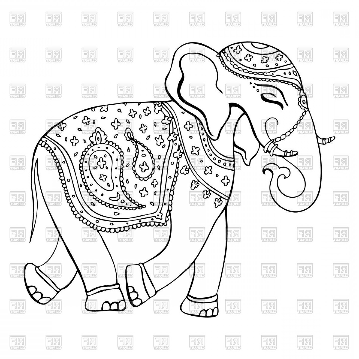 1440x1440 Elephant In Indian Style Hand Drawn Vector Clipart Orangiausa
