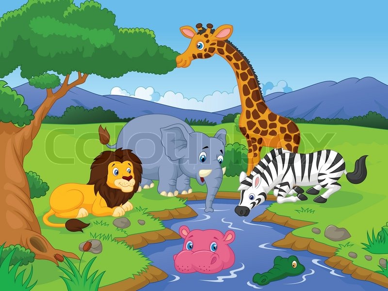 800x601 Vector Illustration Of Cartoon Savannah Scenery With Animals