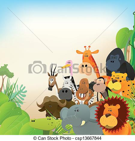 450x470 Wildlife Animals Background. Illustration Of Cute Various Cartoon
