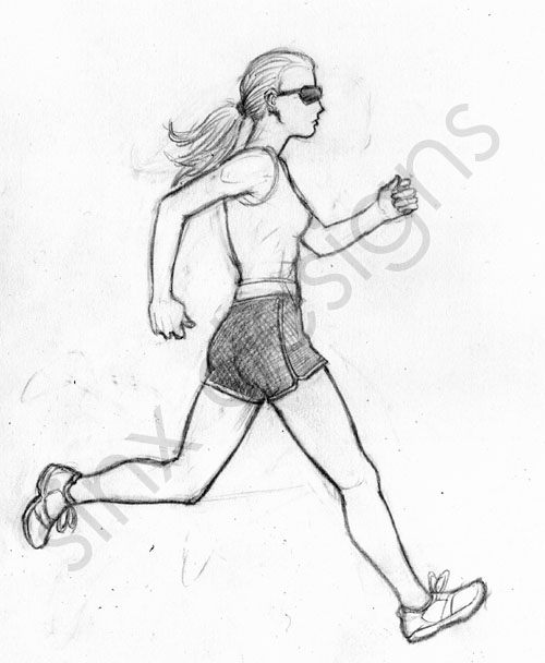 500x608 Another Running Girl Pencil Sketch Sinx Designs
