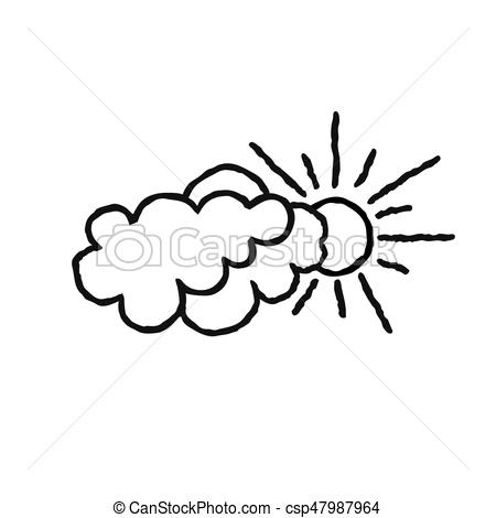450x470 Sun With Clouds Icon. Doodle Line Art Weather Sign Clip Art