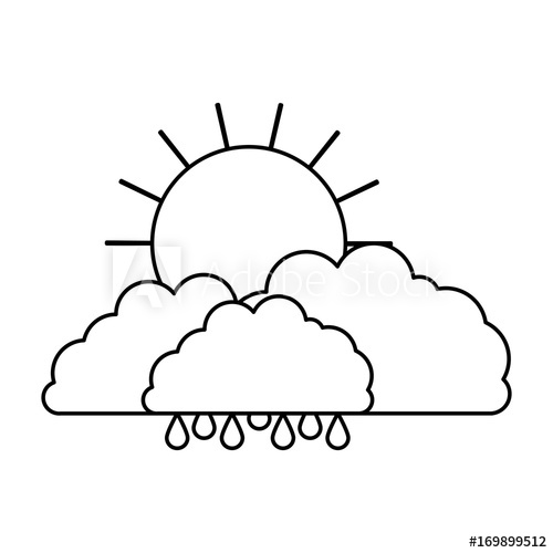 500x500 Clouds With Rain And Sun In Sketch Silhouette On White Background