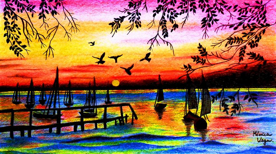 900x501 Sunset Drawing By Monica Vega