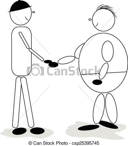 412x470 Vector, Two Outlined Men Shaking Hands Isolated On White Background.
