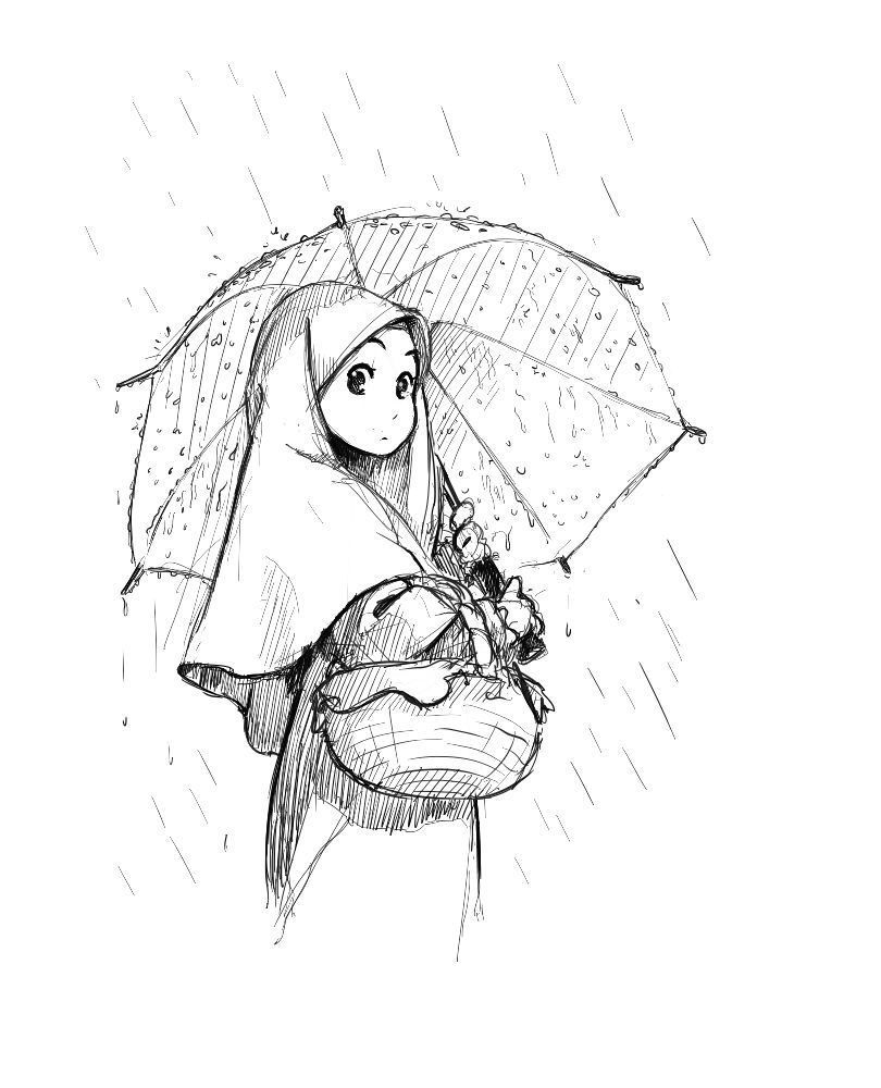 810x1000 Photos Girl Sketch Umbrella Rain,
