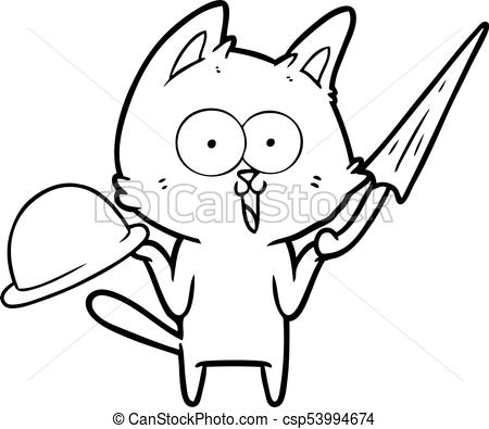 450x395 Funny Cartoon Cat With Hat And Umbrella Vectors Illustration