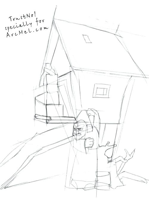 500x667 How To Draw A House Plus How To Draw A Hut On Hens Legs Step By