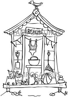 236x339 Line Drawings, Template, Papercraft, Beach Huts Sketches