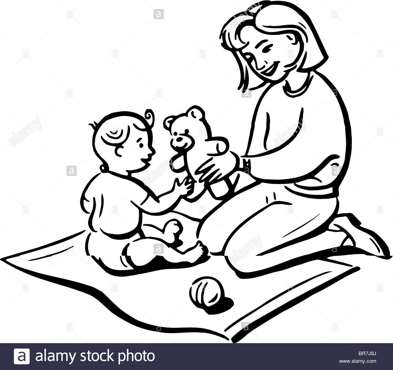 1300x1226 A Black And White Drawing Of A Mother Playing With Her Child Stock