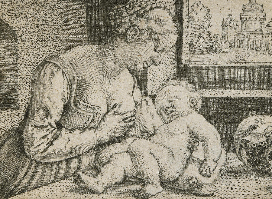 900x657 Mother And Child With Skull And Hourglass Drawing By Barthel Beham