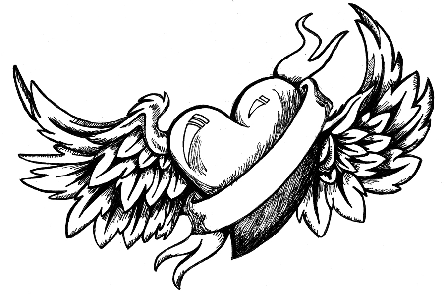 900x593 Drawing Cool Drawings Of Hearts With Roses And Wings Plus