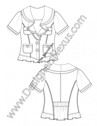 316x409 Cascade Collar Blazer Illustrator Flat Fashion Sketch Template