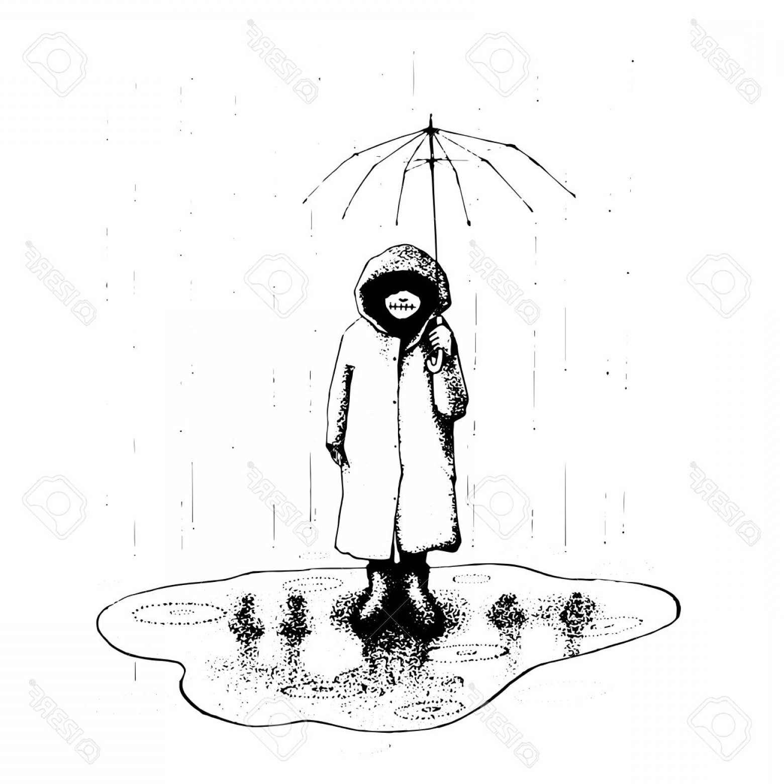 1560x1560 Photostock Vector Girl Stand Alone In The Rain With Umbrella