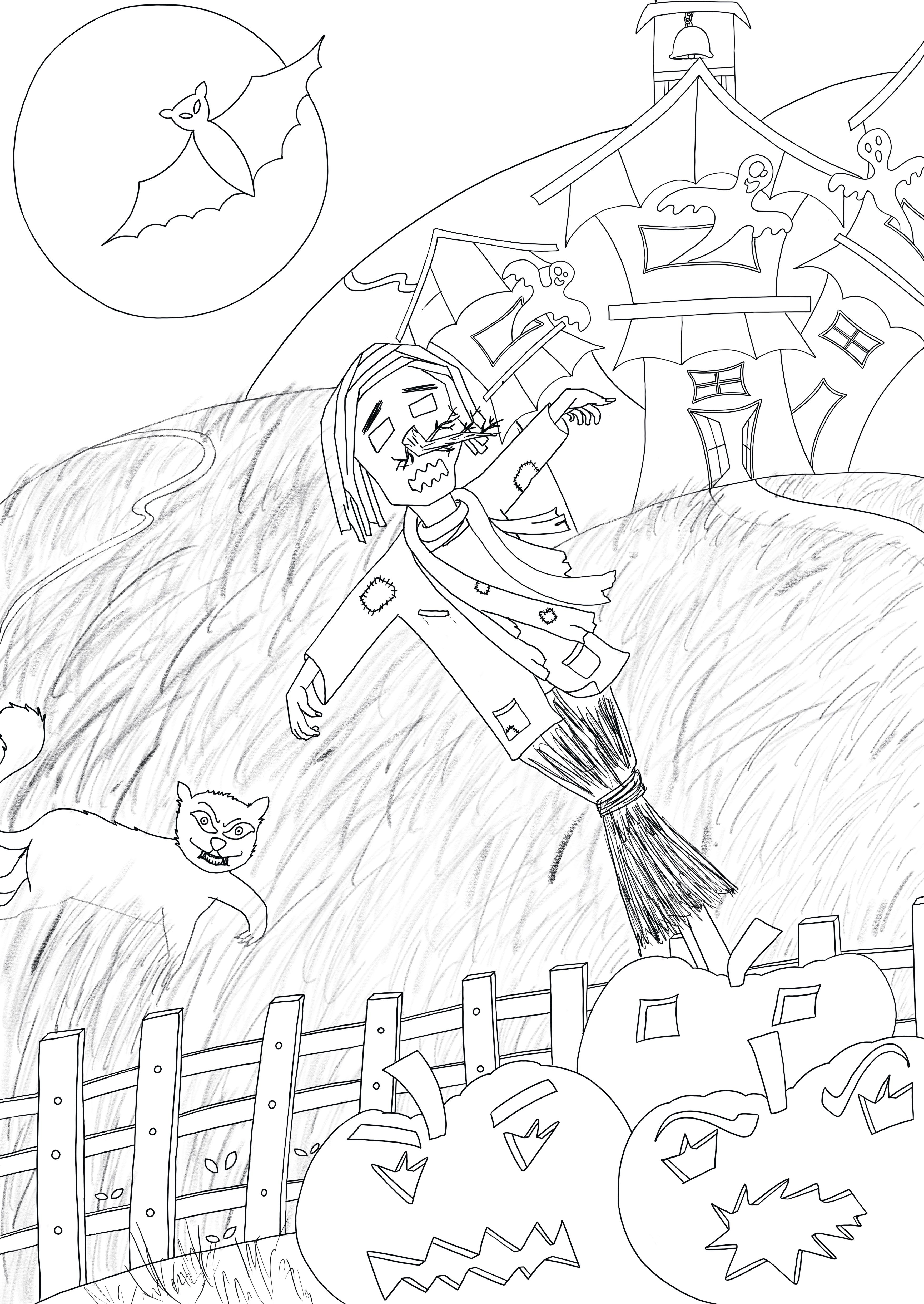 3510x4950 Halloween Coloring Page, Kids Coloring Page, Art Therapy Doodles