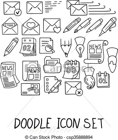 396x470 Set Of Universal Doodle Icons. Variety Of Topics. Letters, Eps